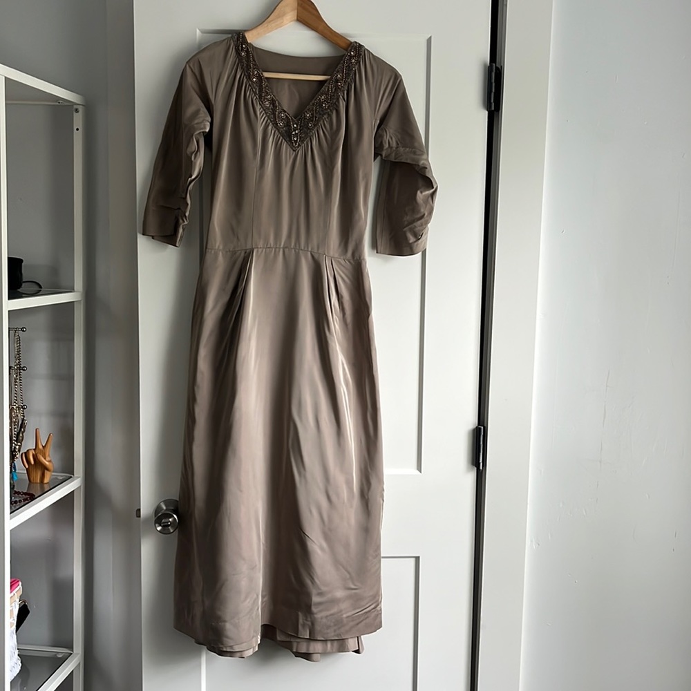 1950s Silk and Net Lace Beaded Cocktail Dress
